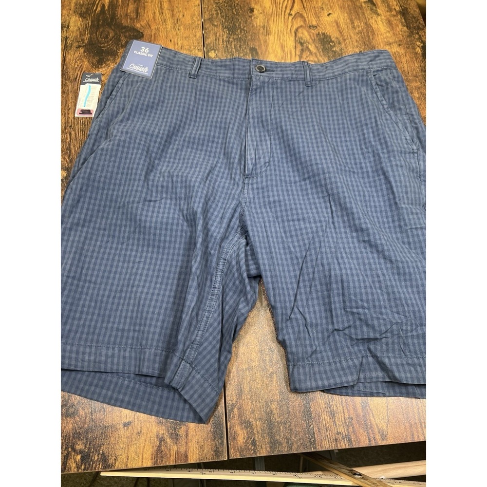 NWT Roundtree & Yorke Shorts Classic Fit Casuals Men's 36 Blue Checkered Cotton